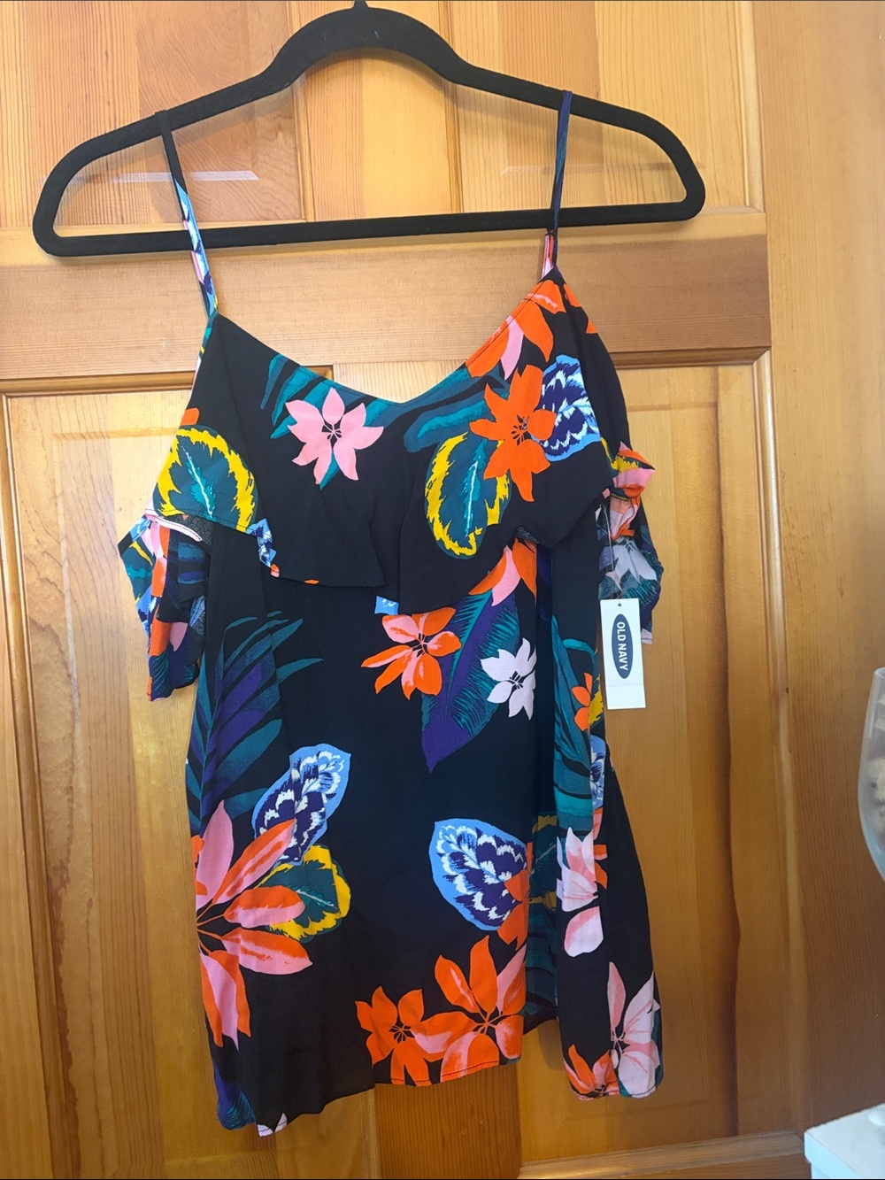 Old Navy Black Floral Cold-Shoulder Top